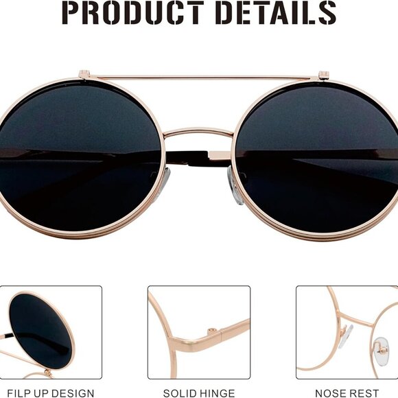 Retro Flip-Up Round Goggles Steampunk Sunglasses - Picture 4 of 6